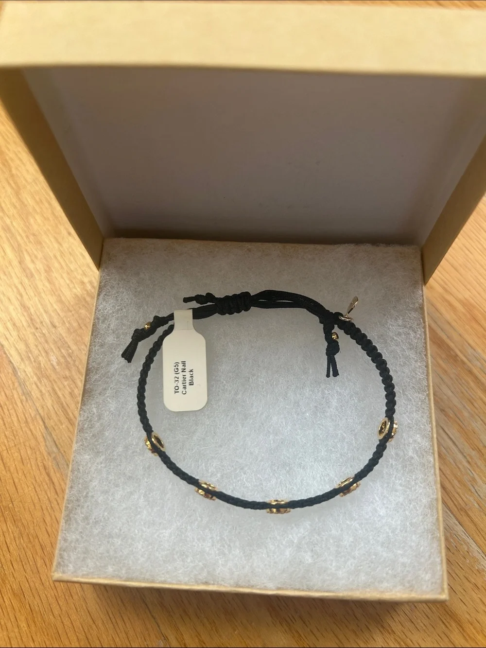Black Macramé Bracelet with Gold-Tone Pave Discs